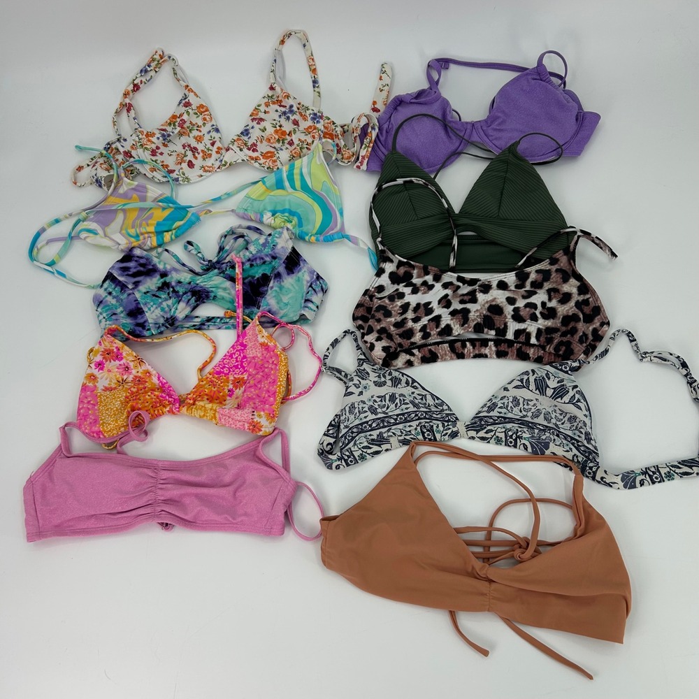 Lot of 10 Womens Bikini Tops Roxy Mixed Brands Floral Leopard Triangle Underwire